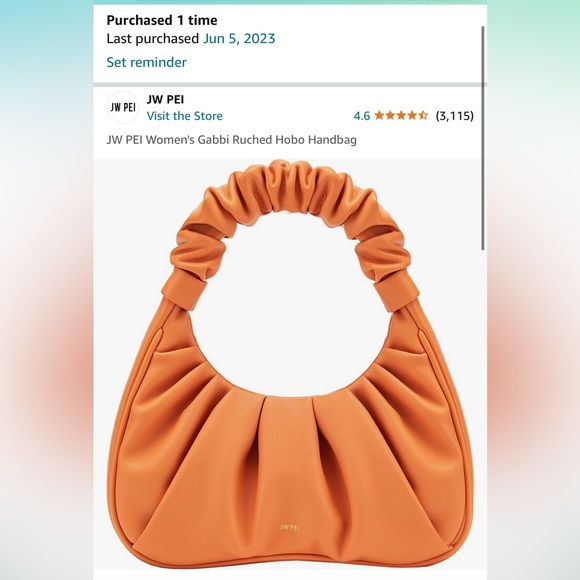 NWT JW PEI Gabbi Ruched Hobo Handbag Orange - Picture 11 of 12